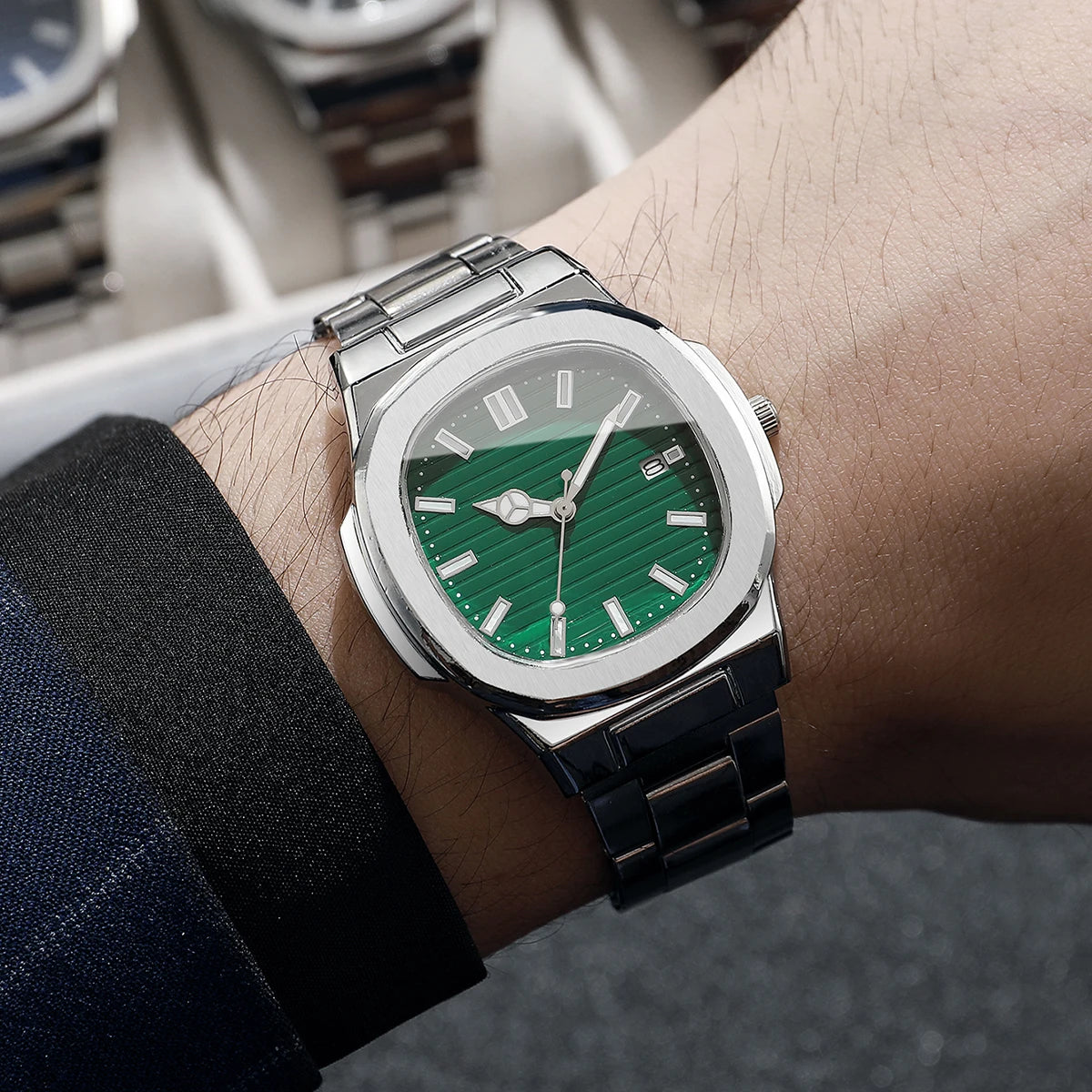 2/4PCS Men Business Watches Set Fashion Square Dial Quartz Wristwatch with Calendar lendar Reloj Hombre（Without Box）