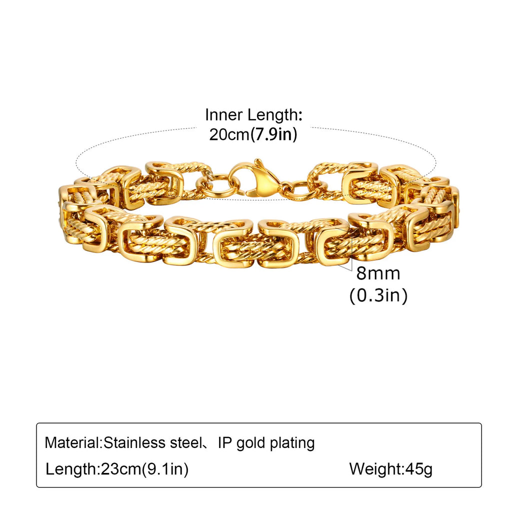 Gold Color Chain Bracelet for Men Boys,Stainless Steel Chain Wristband,Jewelry Gift for Husband Dad Son