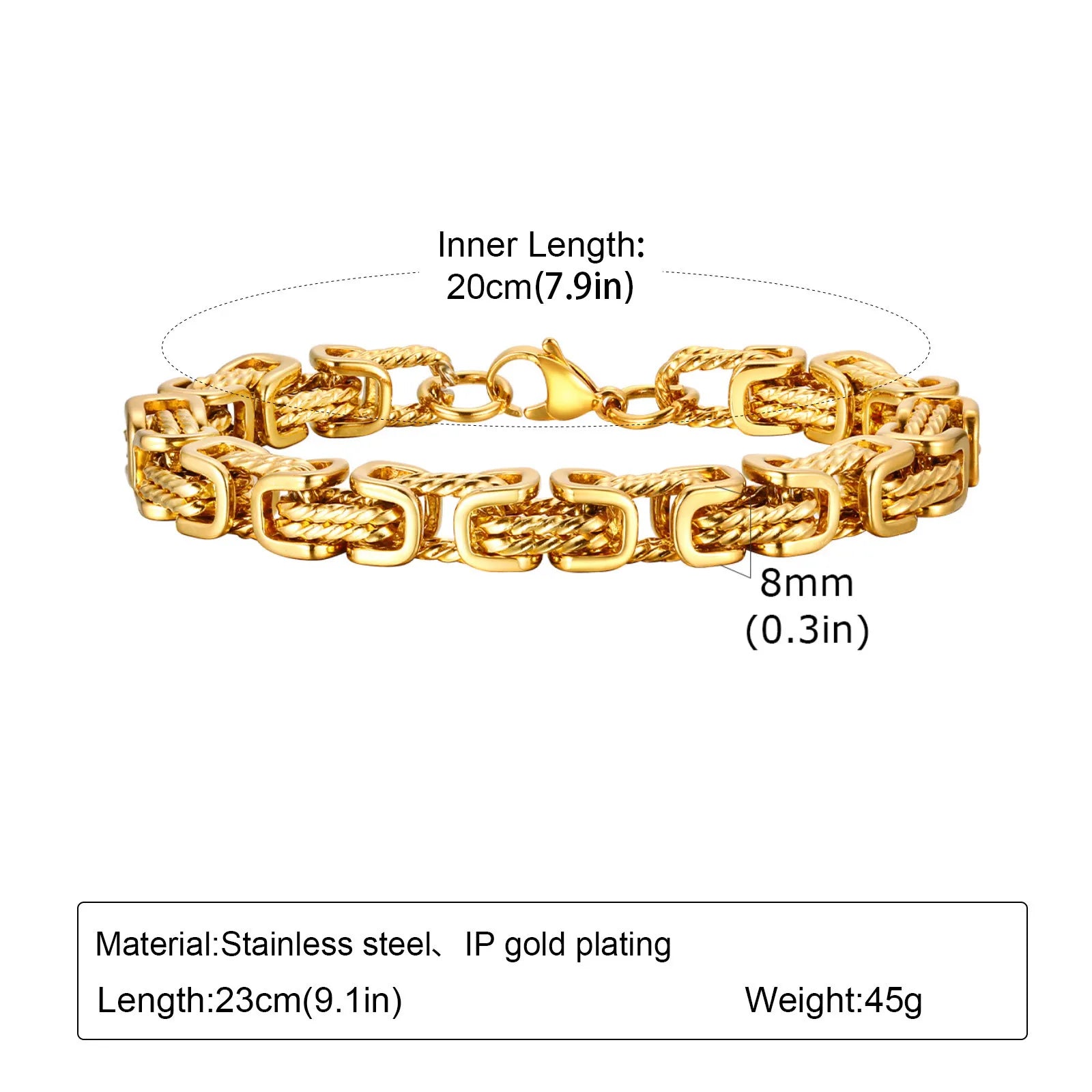 Gold Color Chain Bracelet for Men Boys,Stainless Steel Chain Wristband,Jewelry Gift for Husband Dad Son