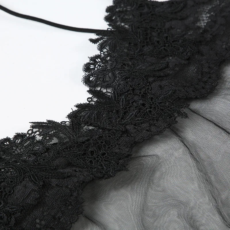 Shestyle Lace Transparent Mini Dress Sexy Women Wrapping Spaghetti Embroidery Flower Sheath Nightwear Club Mesh Wave Fantacy