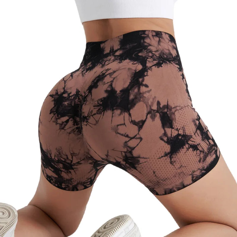 Yoga Shorts for Women Sports Tie Dye Seamless Cycling Running High Waisted Sports Workout Gym Fitness Shorts Elastic S M L XL