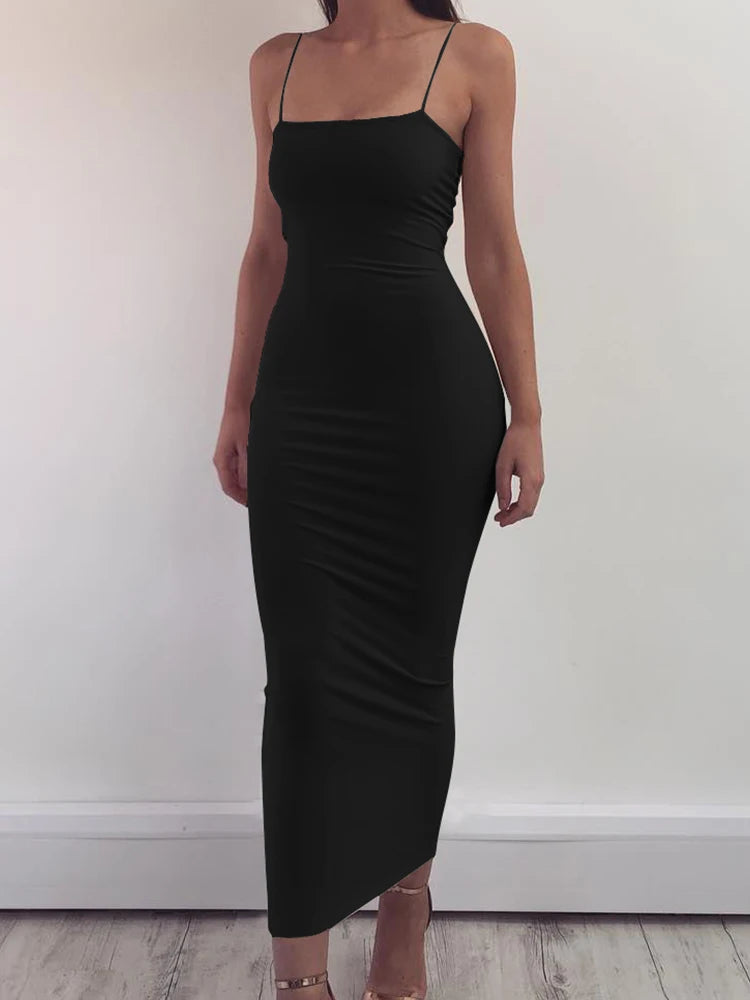 2025 New Spring Summer Women's High Elastic Sleeveless Backless Dress Long Sling Dresses Club Sexy Suspender Dress