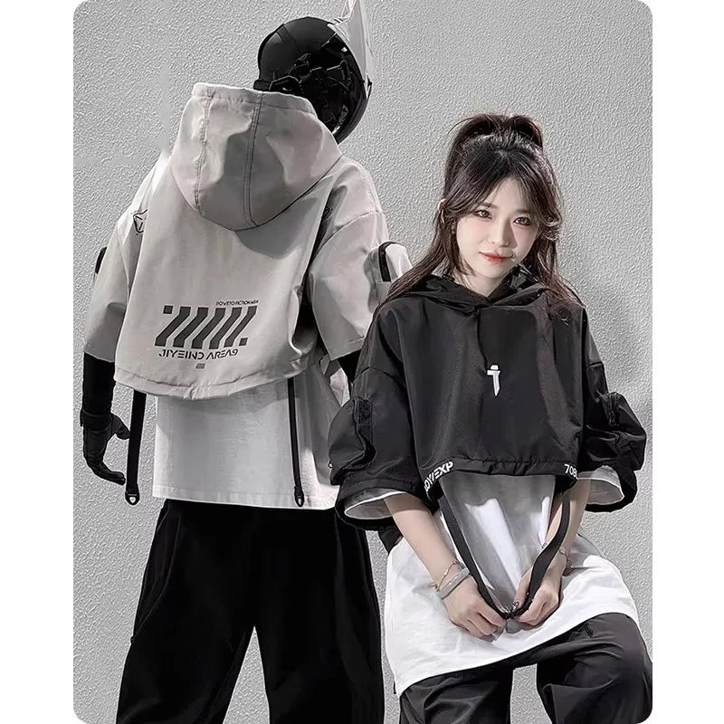 Unisex Four Seasons Functional Style Hooded Shawl High Street Casual Hiphop Trendy Tops Men'S Clothing Streetwear Dark Harajuku