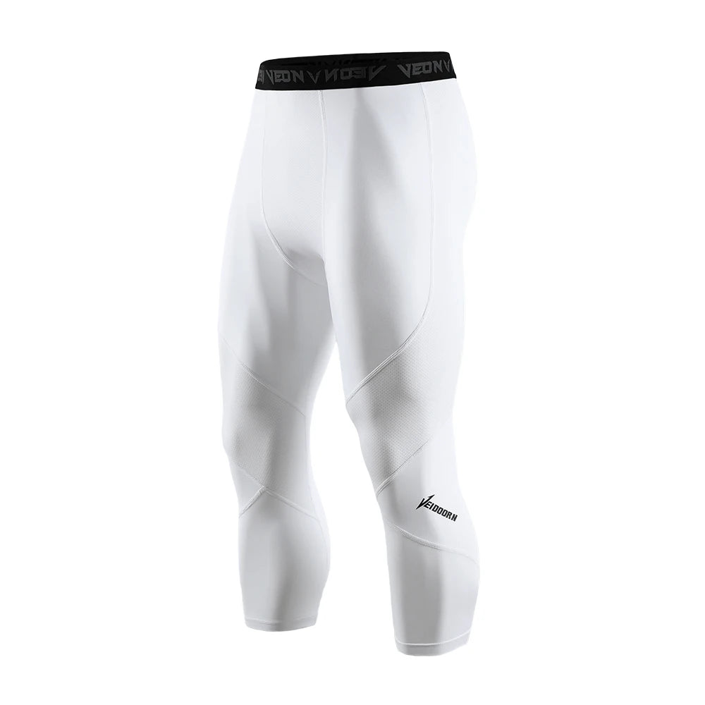 Soft 3/4 Compression Tights for Men Sportswear Quick Dry Training Leggings Gym Fitness Athletic Pants Sport Bottoms Running