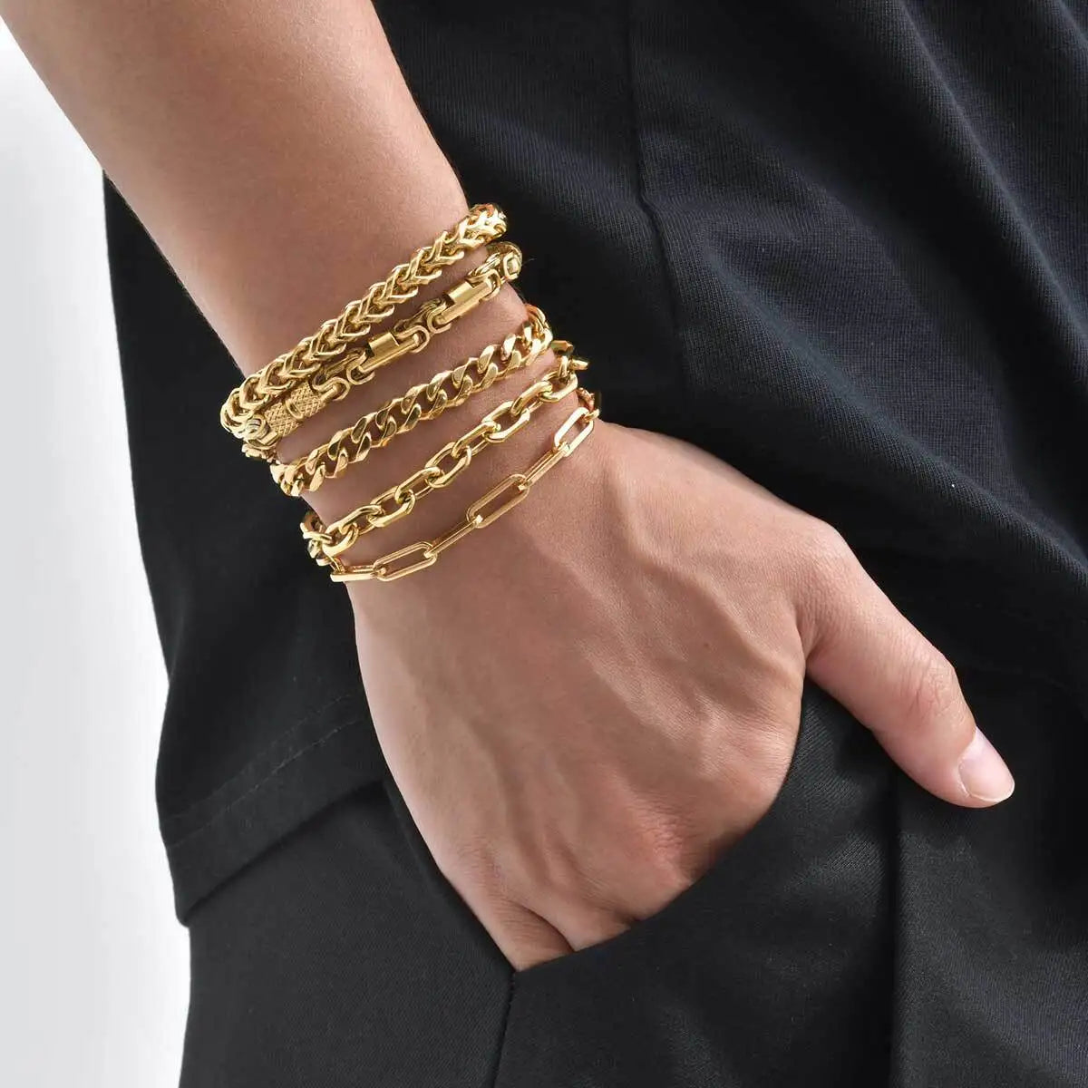 Gold Color Chain Bracelet for Men Boys,Stainless Steel Chain Wristband,Jewelry Gift for Husband Dad Son