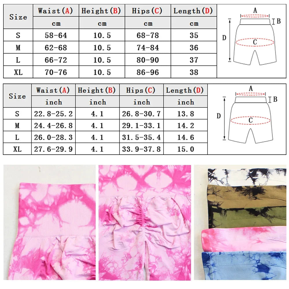 Yoga Shorts for Women Sports Tie Dye Seamless Cycling Running High Waisted Sports Workout Gym Fitness Shorts Elastic S M L XL