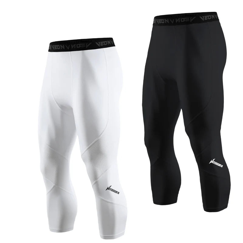 Soft 3/4 Compression Tights for Men Sportswear Quick Dry Training Leggings Gym Fitness Athletic Pants Sport Bottoms Running