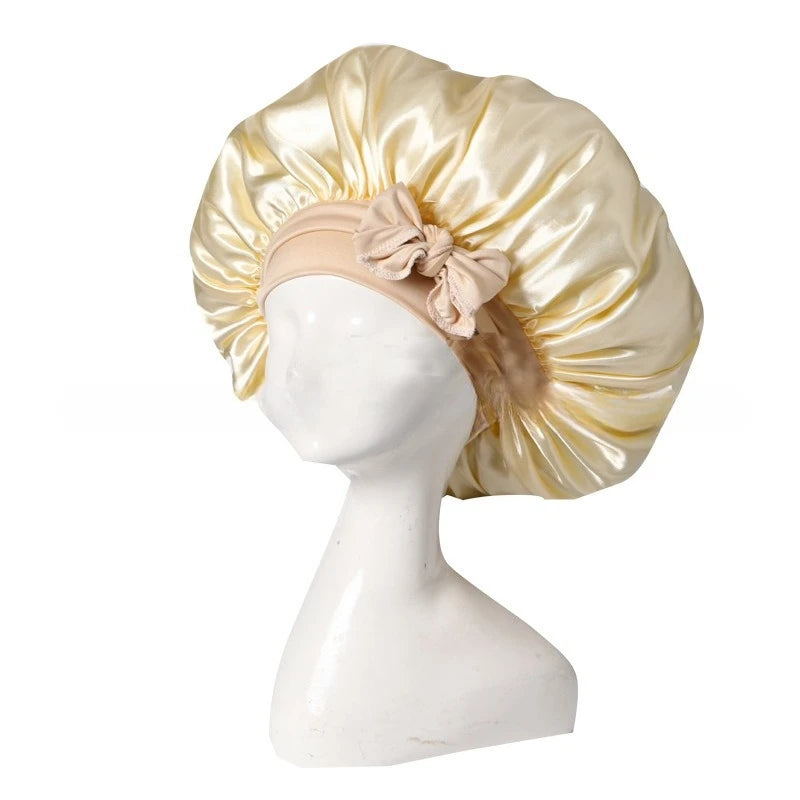 1PC Satin Sleep Bonnet Polyester Unscented Hair Care Cap with Adjustable Tie Band,Comfortable Sleeping Bonne for Hair Protection