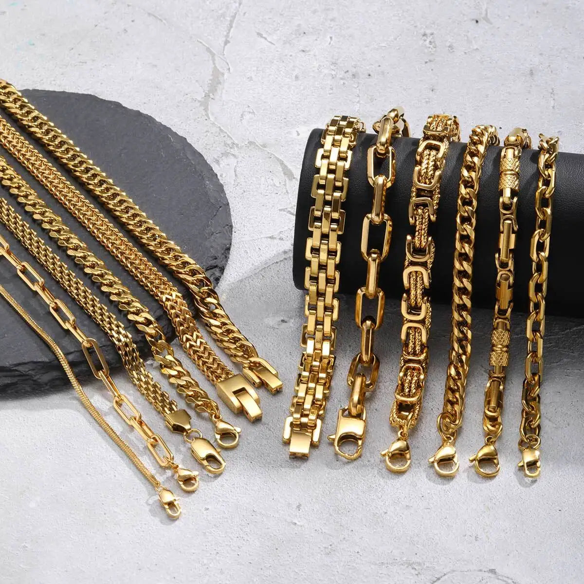 Gold Color Chain Bracelet for Men Boys,Stainless Steel Chain Wristband,Jewelry Gift for Husband Dad Son