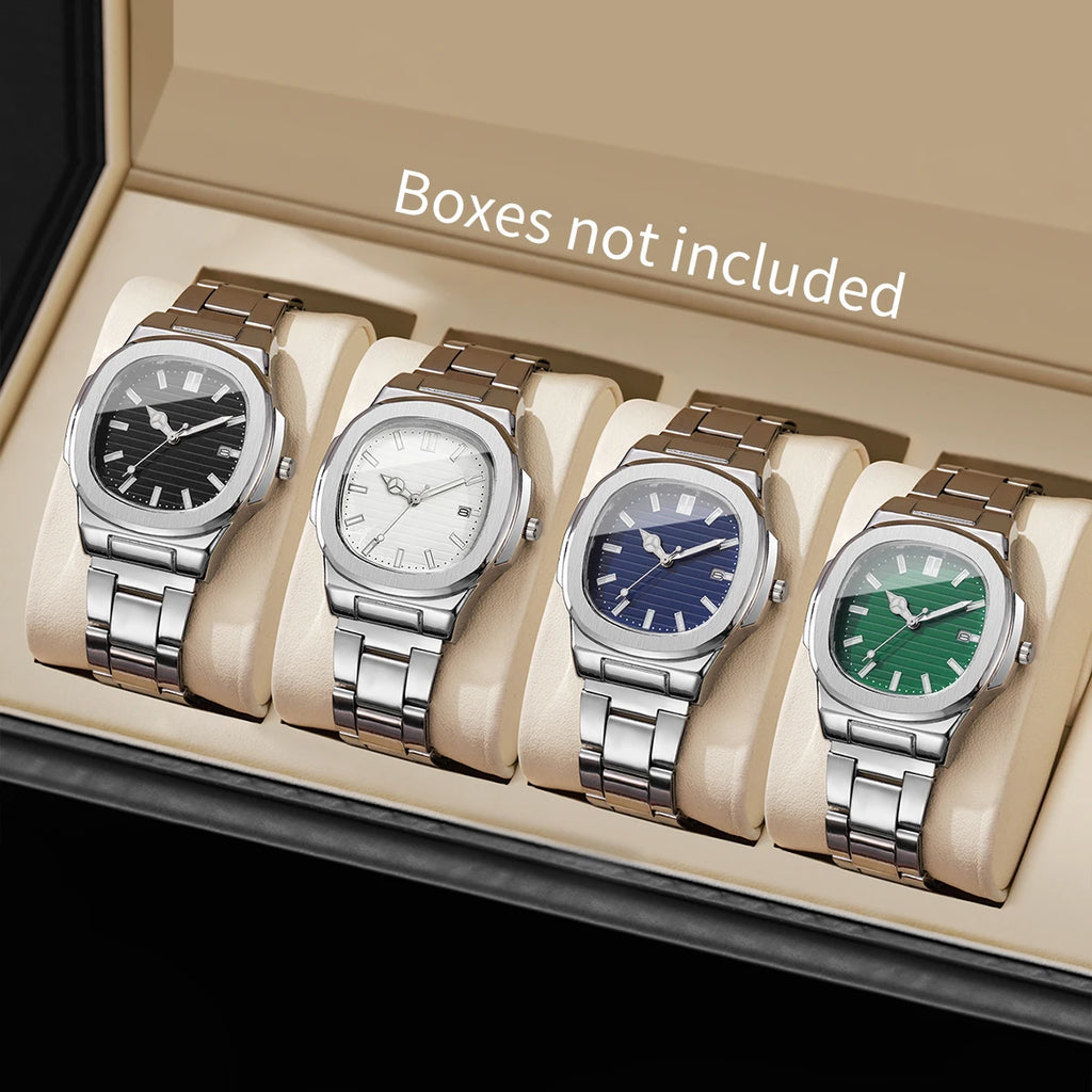2/4PCS Men Business Watches Set Fashion Square Dial Quartz Wristwatch with Calendar lendar Reloj Hombre（Without Box）