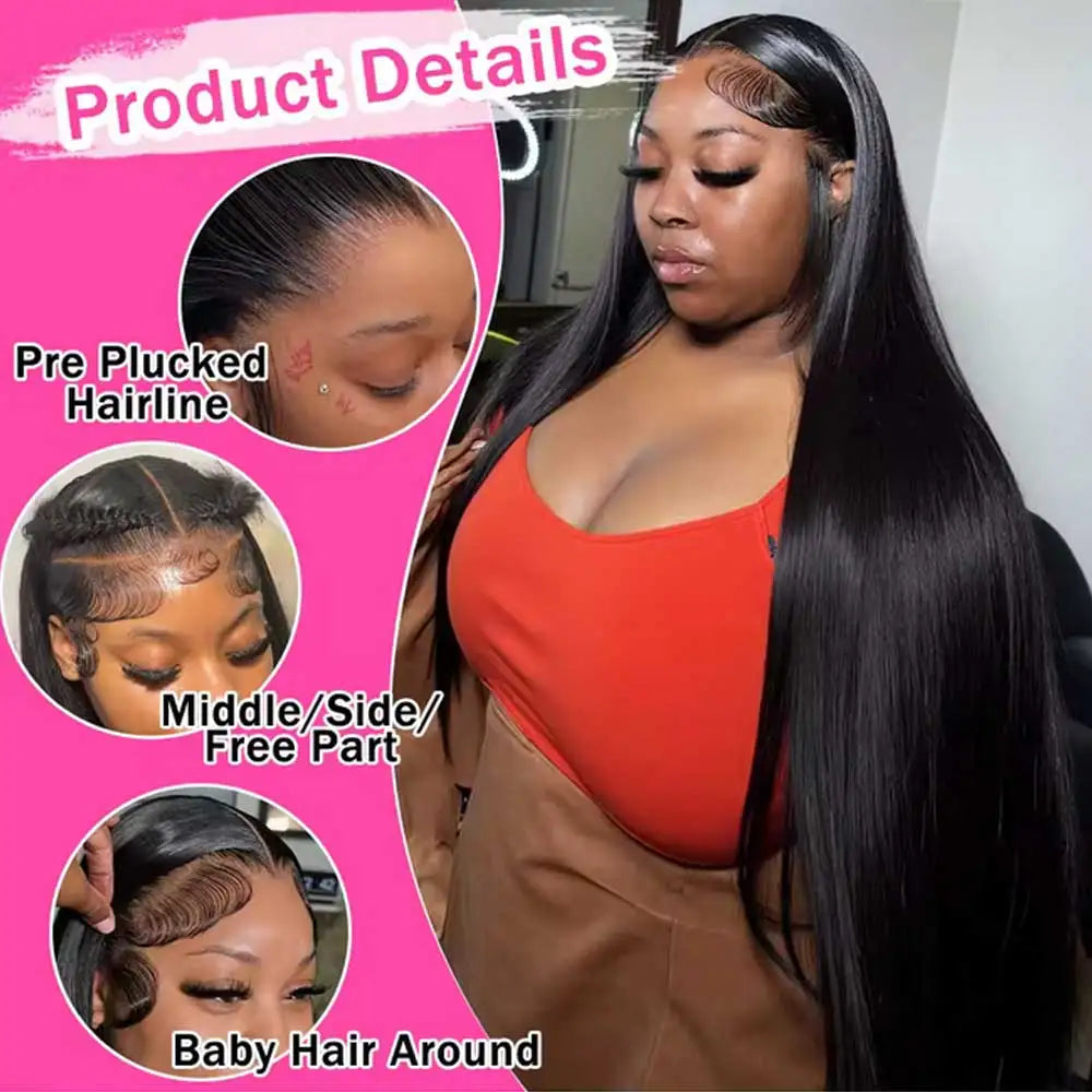 40 42 Inch Straight Human Hair Wigs 13x4 13x6 HD Lace Frontal Wigs For Women Glueless Bone Straight Lace Front Human Hair Wigs