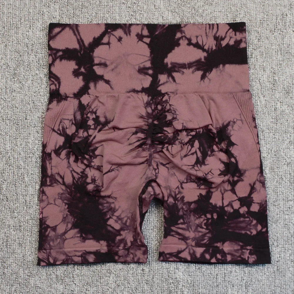 Yoga Shorts for Women Sports Tie Dye Seamless Cycling Running High Waisted Sports Workout Gym Fitness Shorts Elastic S M L XL