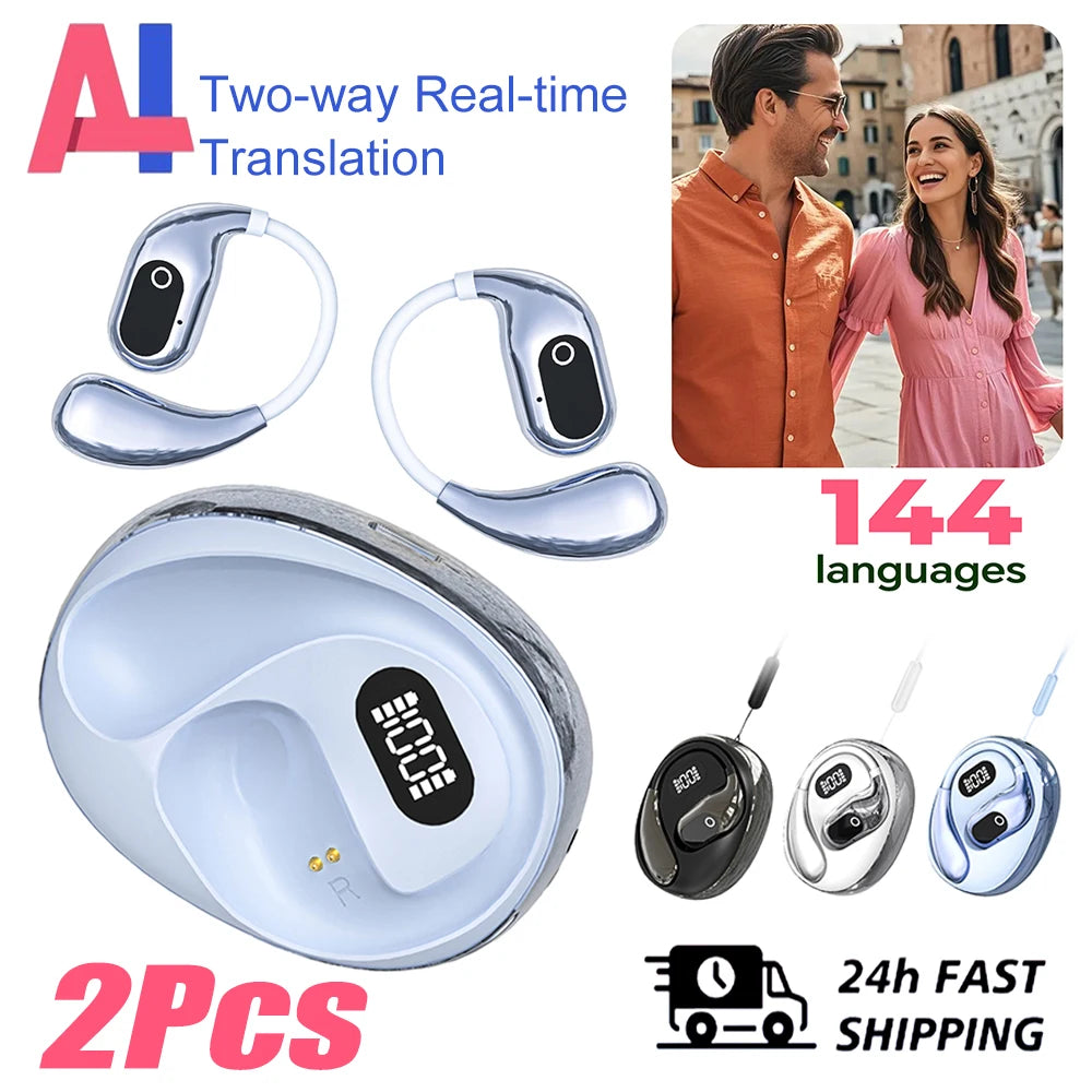 2PCS Translator Headphones 144 Languages Wireless Real Time Translation Bluetooth headset Waterproof Earbud For Business Travel
