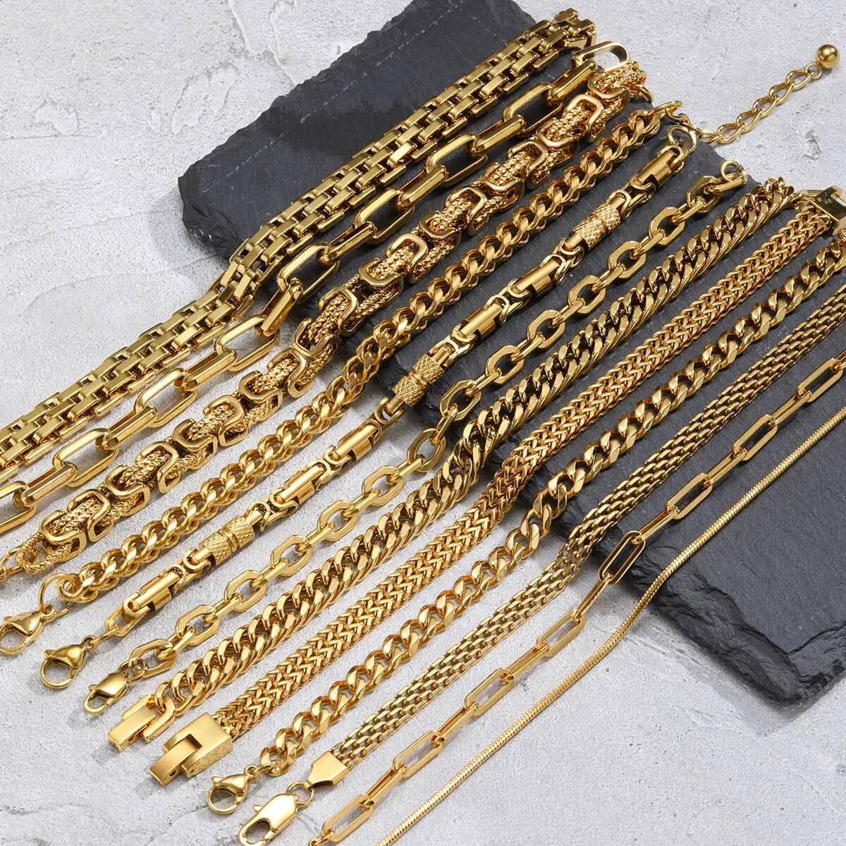 Gold Color Chain Bracelet for Men Boys,Stainless Steel Chain Wristband,Jewelry Gift for Husband Dad Son