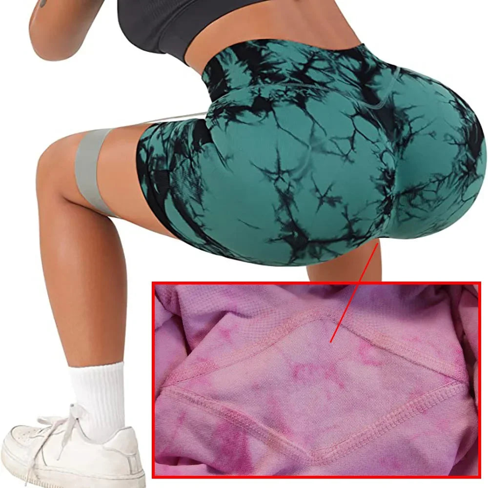 Yoga Shorts for Women Sports Tie Dye Seamless Cycling Running High Waisted Sports Workout Gym Fitness Shorts Elastic S M L XL
