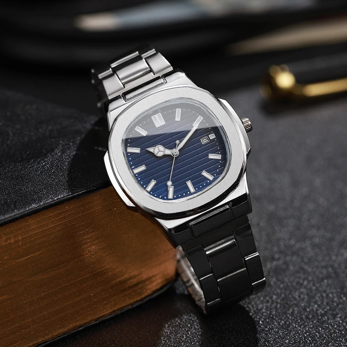2/4PCS Men Business Watches Set Fashion Square Dial Quartz Wristwatch with Calendar lendar Reloj Hombre（Without Box）