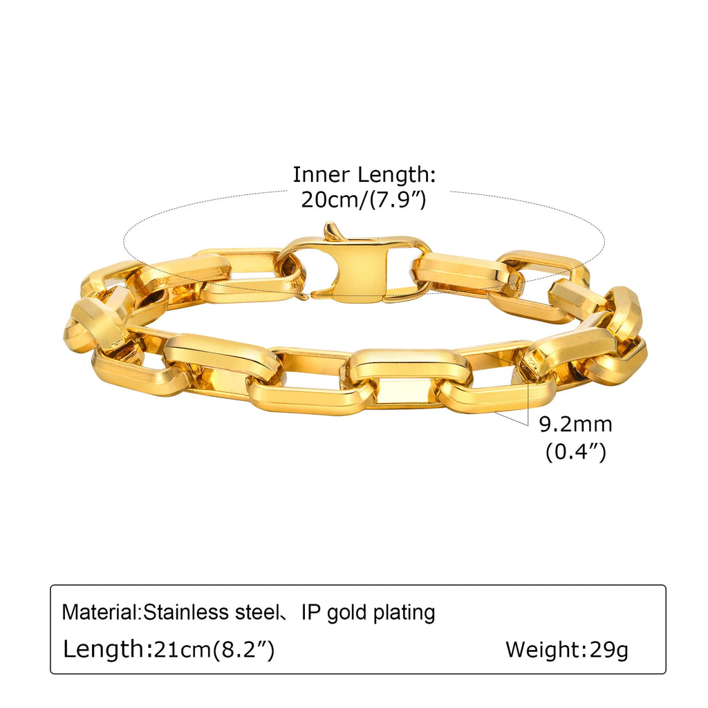 Gold Color Chain Bracelet for Men Boys,Stainless Steel Chain Wristband,Jewelry Gift for Husband Dad Son