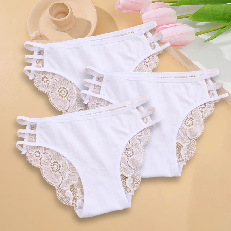3PC/Set Women's Sexy Floral Lace Panties Low Rise Hollow Out Briefs Transparent Underwear Female Elastic Straps Soft Lingerie