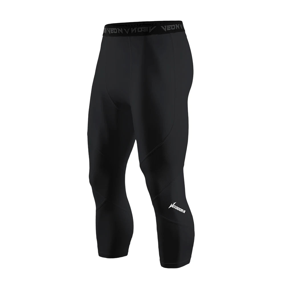 Soft 3/4 Compression Tights for Men Sportswear Quick Dry Training Leggings Gym Fitness Athletic Pants Sport Bottoms Running
