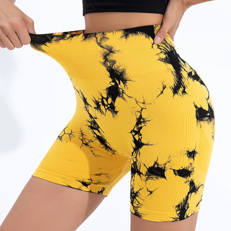 Yoga Shorts for Women Sports Tie Dye Seamless Cycling Running High Waisted Sports Workout Gym Fitness Shorts Elastic S M L XL