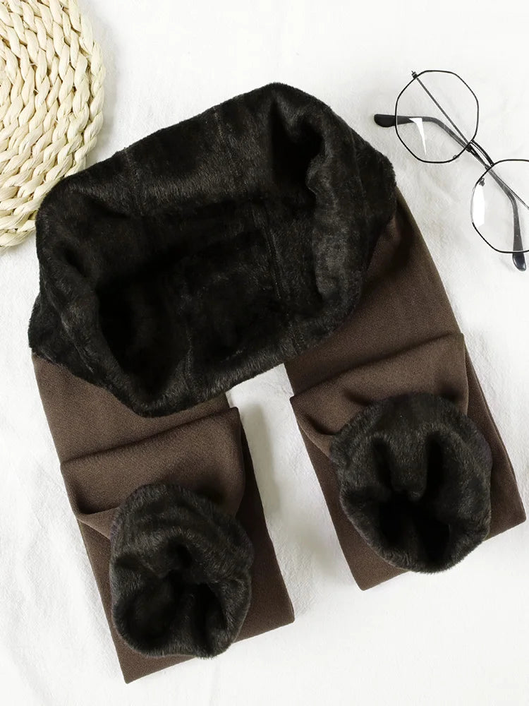 Women Winter Leggings Warm Leggins High Waist Solid Color Velvet Women Thickened Velvet Leggings Stretchy Black Leggings