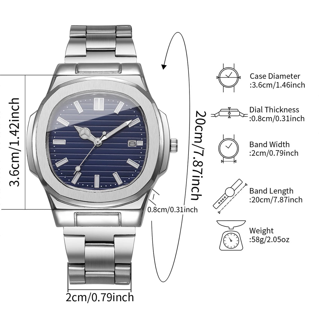 2/4PCS Men Business Watches Set Fashion Square Dial Quartz Wristwatch with Calendar lendar Reloj Hombre（Without Box）