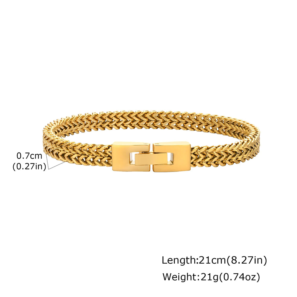 Gold Color Chain Bracelet for Men Boys,Stainless Steel Chain Wristband,Jewelry Gift for Husband Dad Son