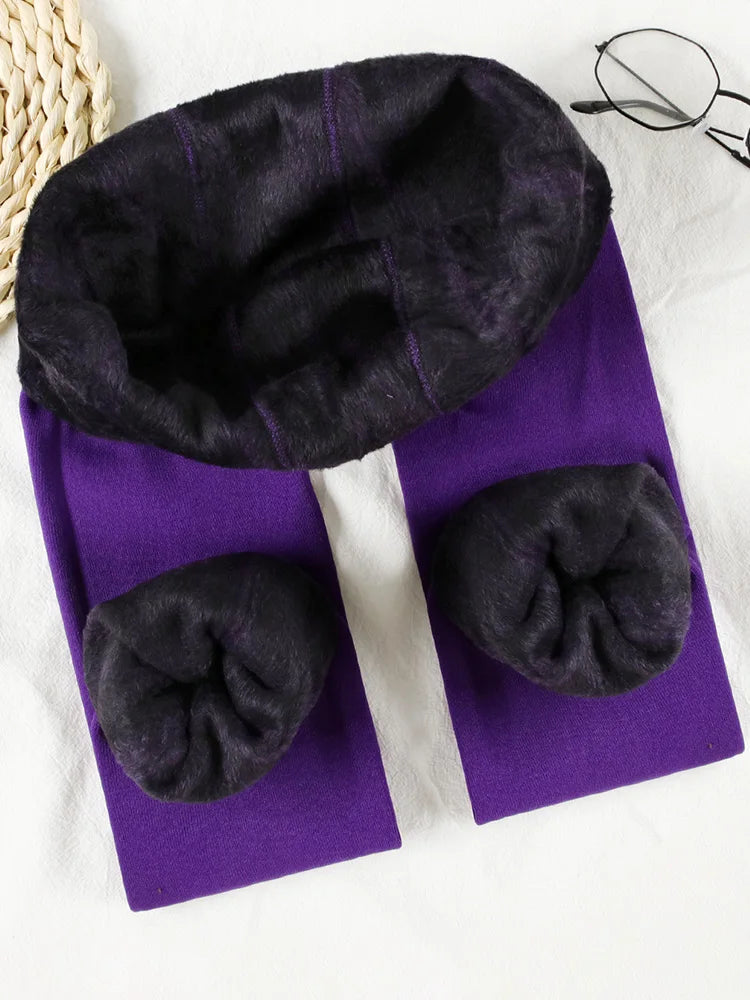 Women Winter Leggings Warm Leggins High Waist Solid Color Velvet Women Thickened Velvet Leggings Stretchy Black Leggings
