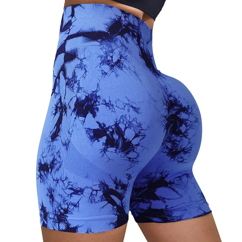 Yoga Shorts for Women Sports Tie Dye Seamless Cycling Running High Waisted Sports Workout Gym Fitness Shorts Elastic S M L XL