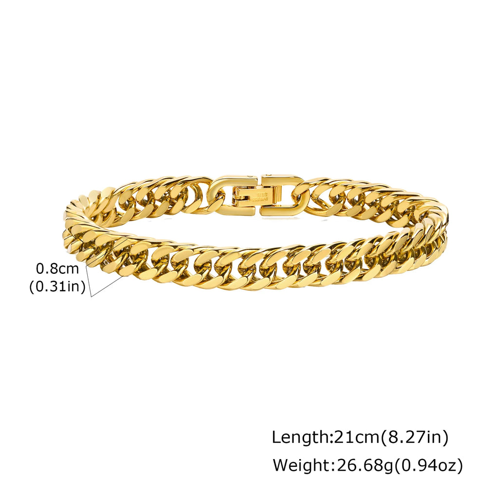 Gold Color Chain Bracelet for Men Boys,Stainless Steel Chain Wristband,Jewelry Gift for Husband Dad Son