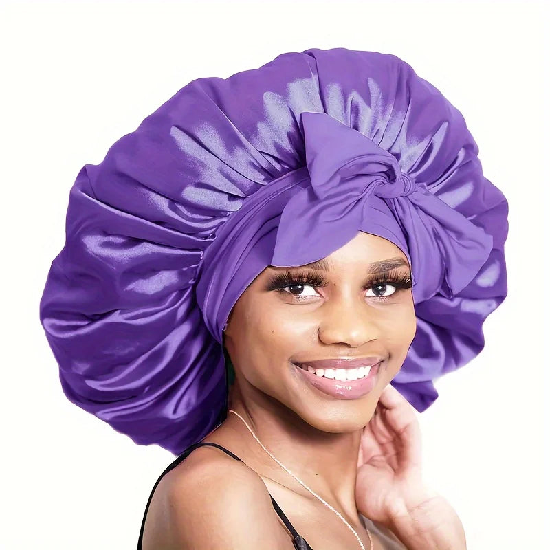 1PC Satin Sleep Bonnet Polyester Unscented Hair Care Cap with Adjustable Tie Band,Comfortable Sleeping Bonne for Hair Protection