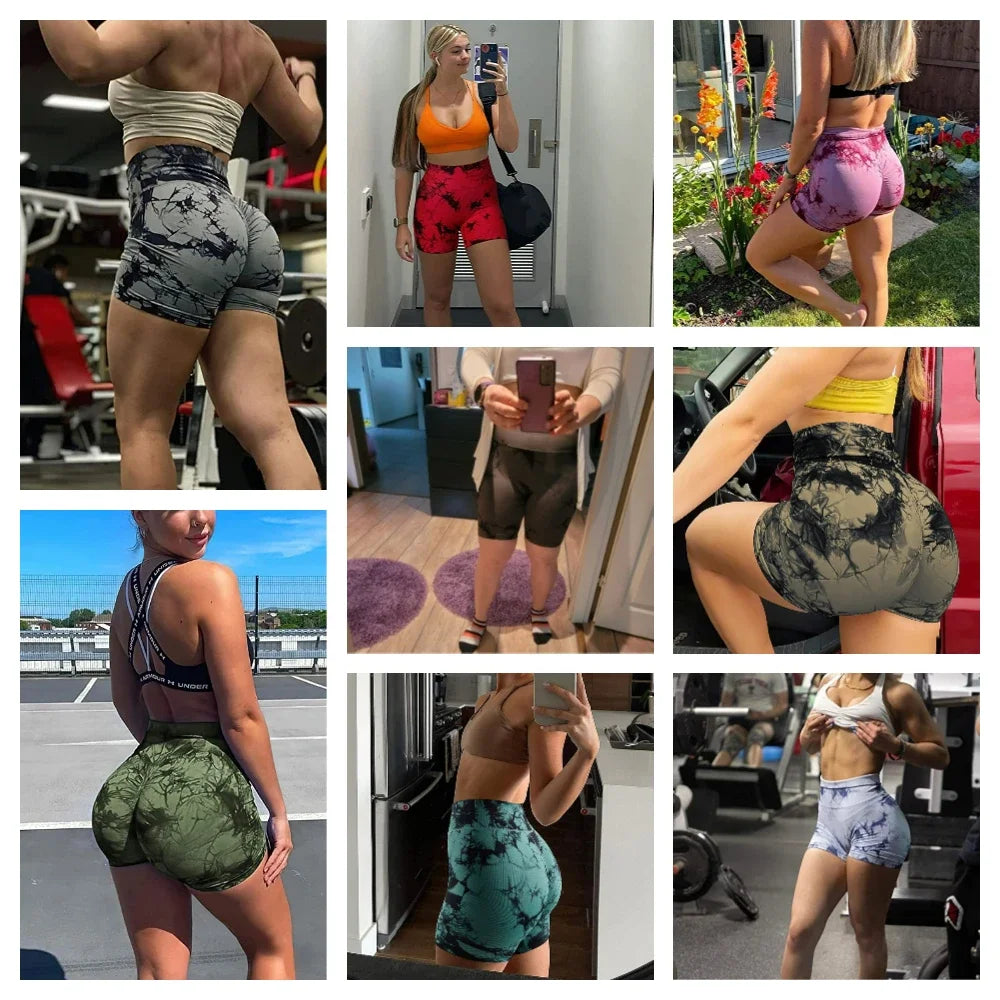 Yoga Shorts for Women Sports Tie Dye Seamless Cycling Running High Waisted Sports Workout Gym Fitness Shorts Elastic S M L XL