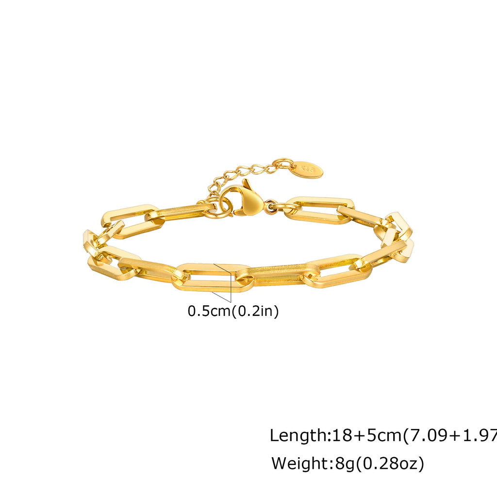 Gold Color Chain Bracelet for Men Boys,Stainless Steel Chain Wristband,Jewelry Gift for Husband Dad Son