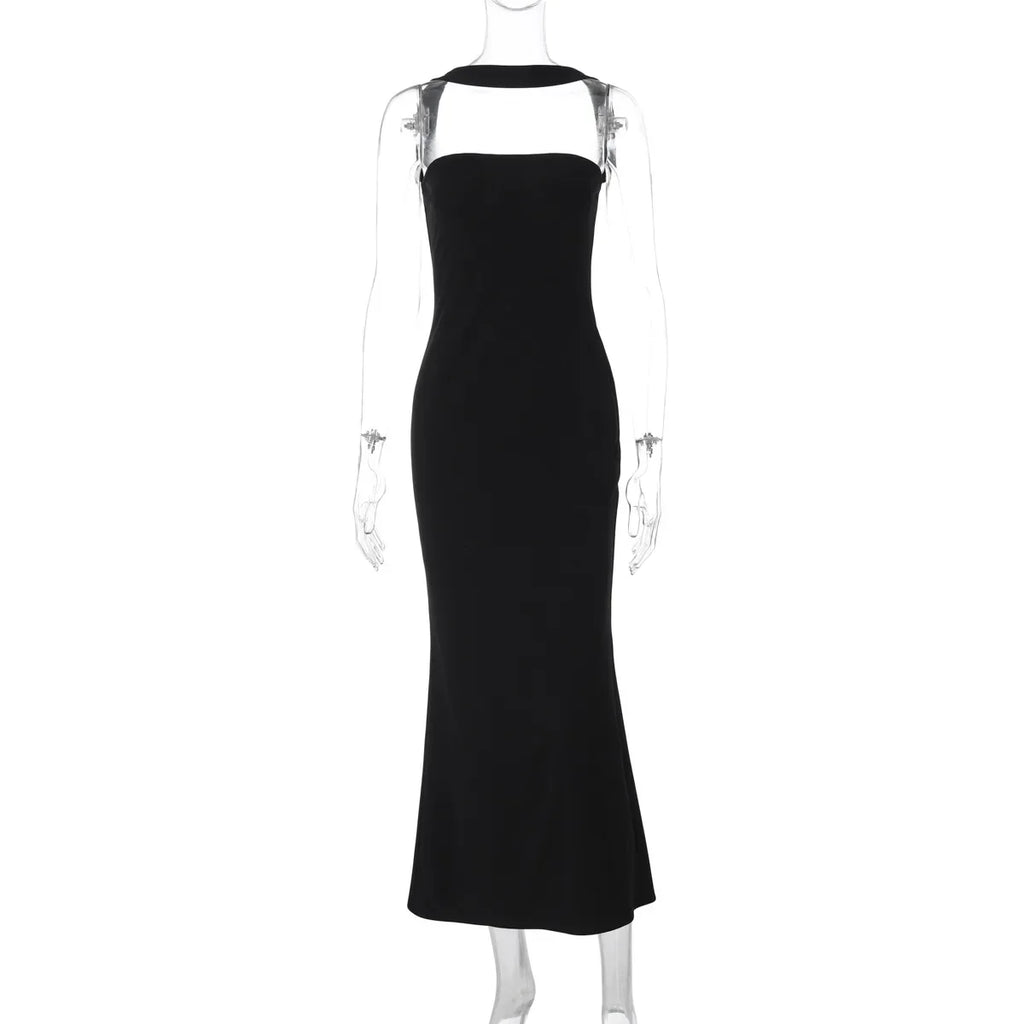 Woman Sexy Off Shoulder Sleeveless Slim Long Dress Streetwear Lady Chic Sexy Halter Neck Split Backless Solid Party Club Dresses