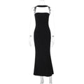 Woman Sexy Off Shoulder Sleeveless Slim Long Dress Streetwear Lady Chic Sexy Halter Neck Split Backless Solid Party Club Dresses