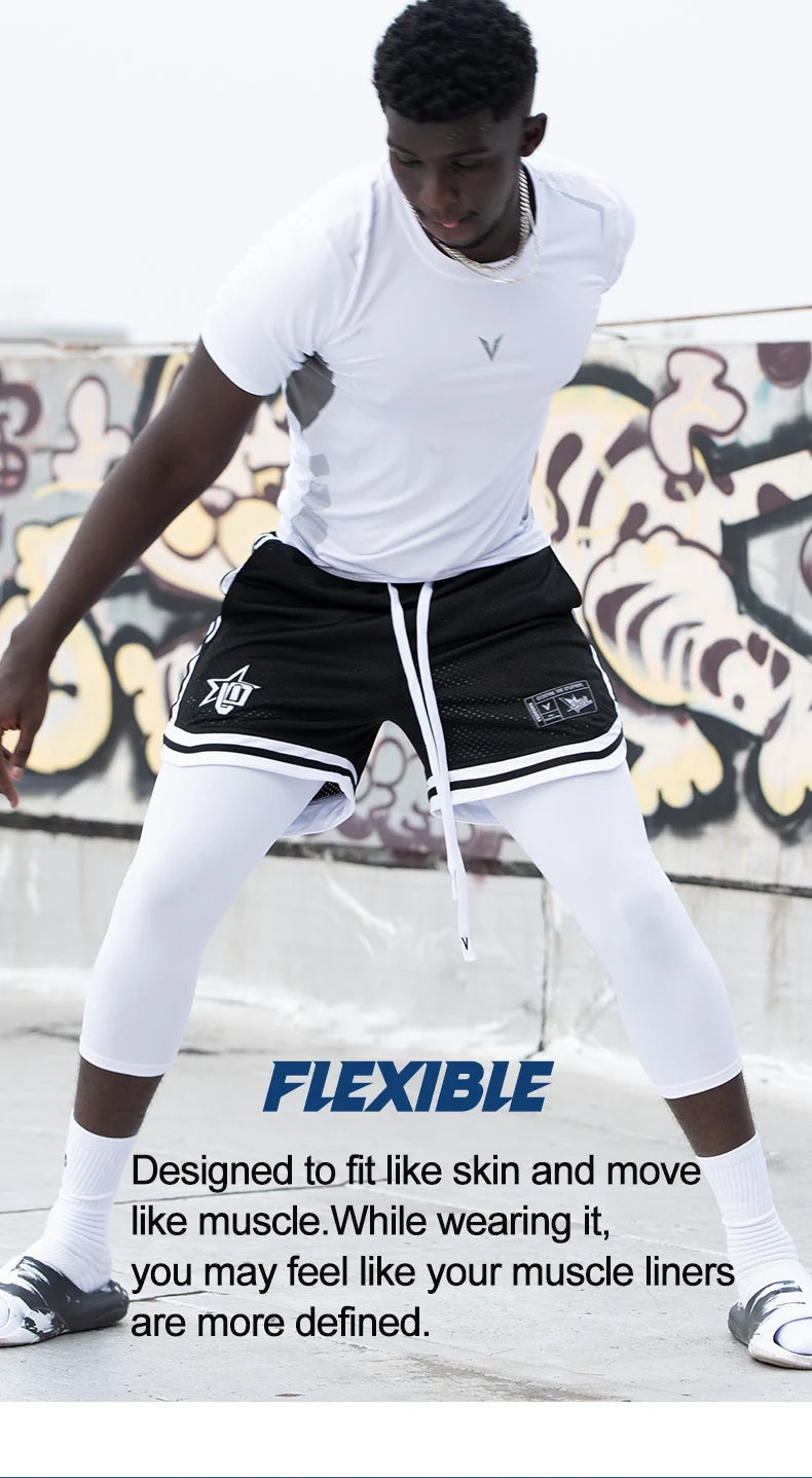 Soft 3/4 Compression Tights for Men Sportswear Quick Dry Training Leggings Gym Fitness Athletic Pants Sport Bottoms Running