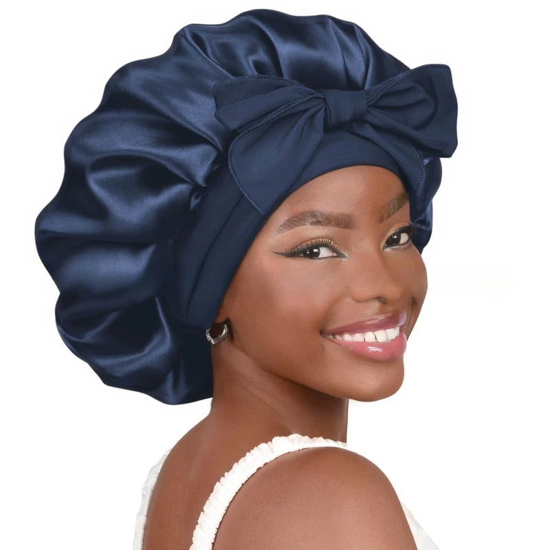 1PC Satin Sleep Bonnet Polyester Unscented Hair Care Cap with Adjustable Tie Band,Comfortable Sleeping Bonne for Hair Protection