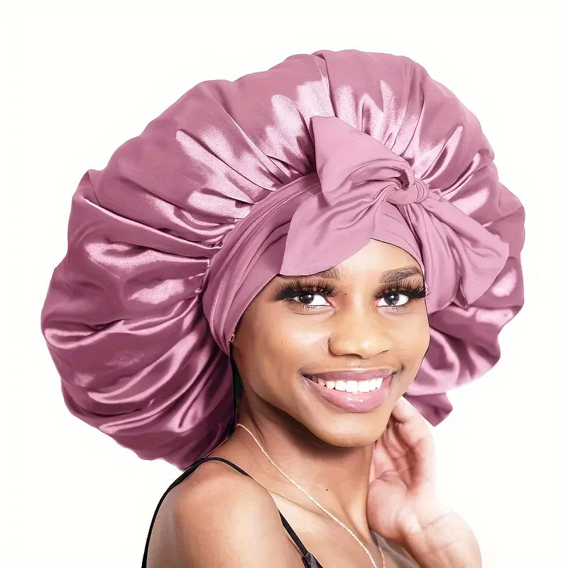 1PC Satin Sleep Bonnet Polyester Unscented Hair Care Cap with Adjustable Tie Band,Comfortable Sleeping Bonne for Hair Protection